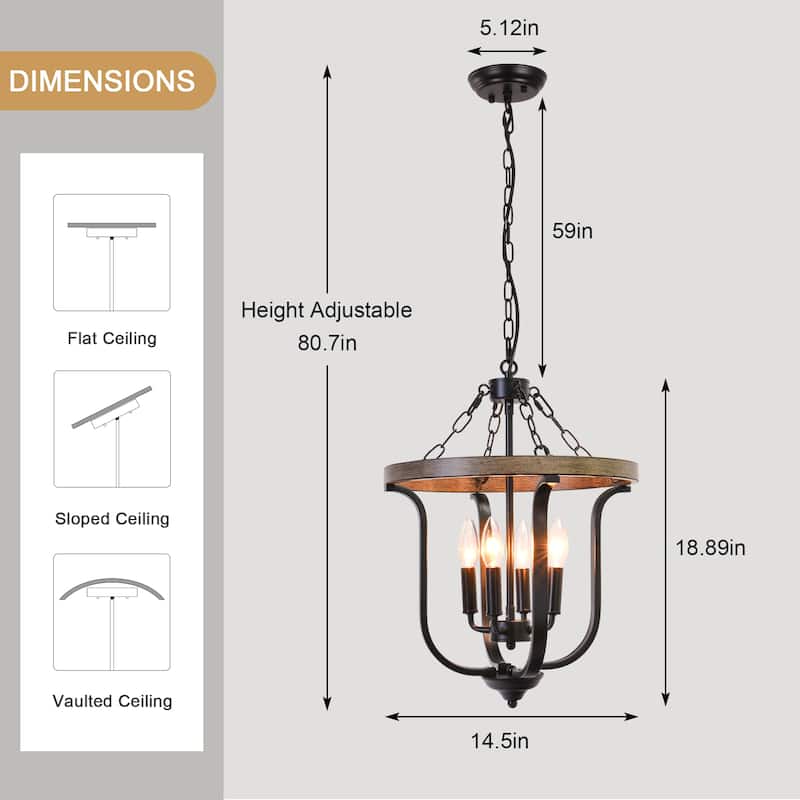 Farmhouse 4-Light Dimmable Cage Pendant Light Candle Chandelier for Kitchen Island