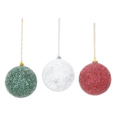 Novica Handmade Glowing Holiday Beaded Ornaments
