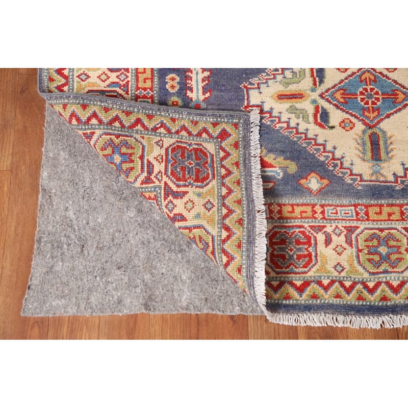 Navy Blue Kazak Area Rug Hand-Knotted Wool Carpet - 4'2" x 6'3"