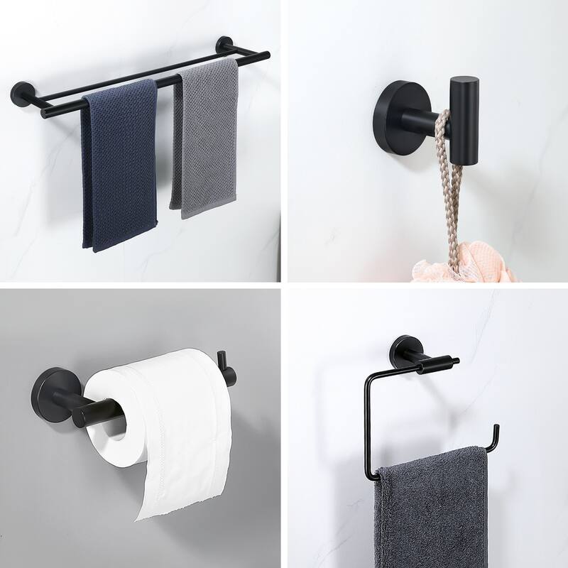 AITINKAN 5-Piece Bathroom Hardware Set Towel Ring Set in Matte Black