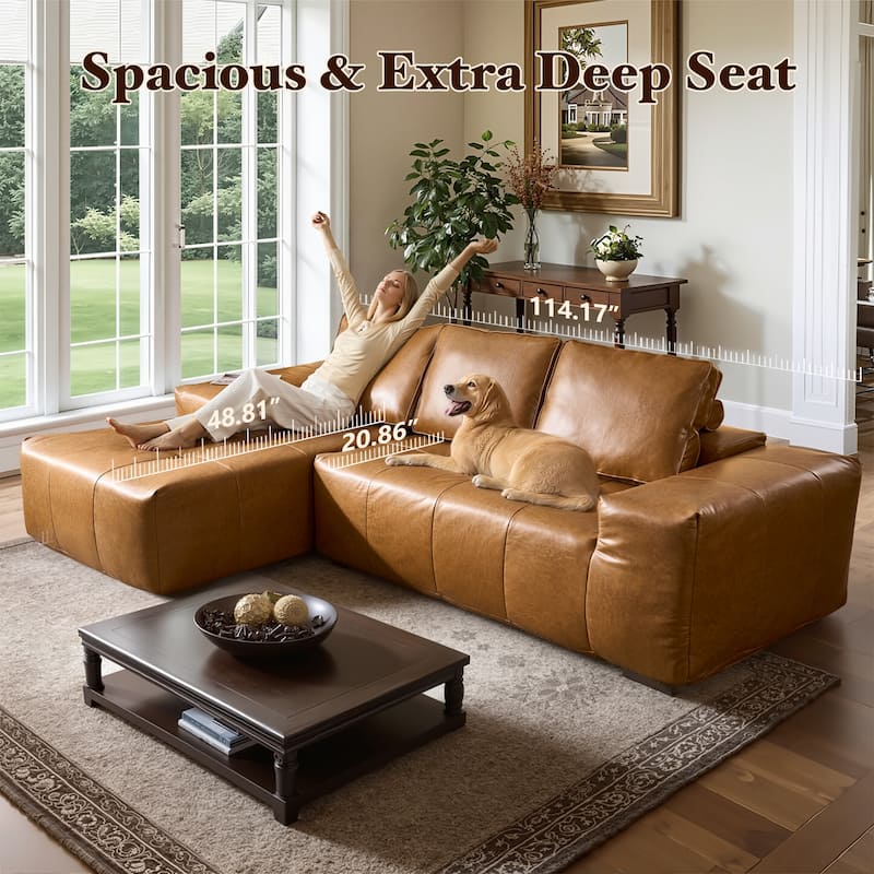 HOOOWOOO Mid-Century Modern Upholstery Fabric L-shaped Sectional Sofa