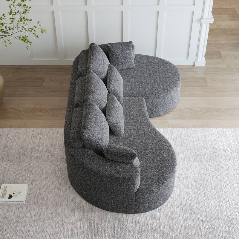 Oversized Chenille Upholstered Boneless Sofa, L-Shaped Curved Sectional Sofa, Deep Seat Cloud Couch with 7 Pillows