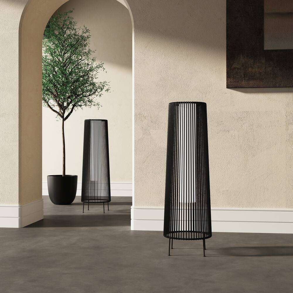 2-Pack Outdoor All-Weather Rattan Solar Light Patio Floor Lamp For Porch