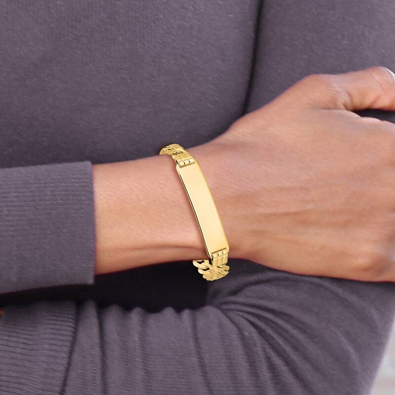 Curata 10k Yellow Gold 10.18mm Engravable Flat Curb Link ID Bracelet