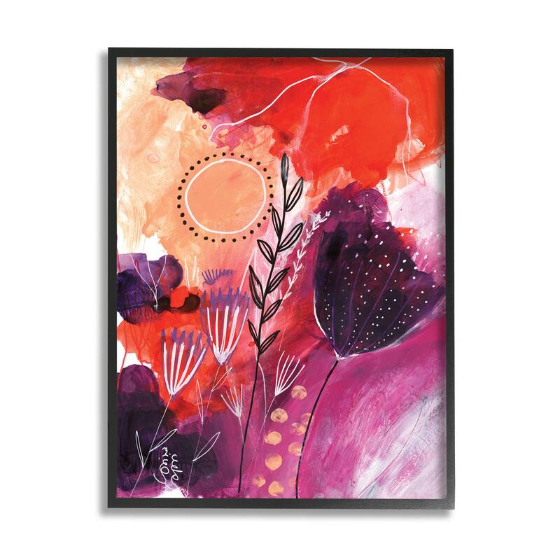 Stupell Whimsical Florals Blooming Orange Pink Purple Framed Wall Art - 24 x 30 - Black
