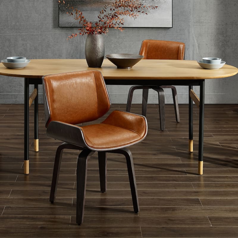Art Leon Mid-century Faux Leather Swivel Bentwood Dining Chair - Brown