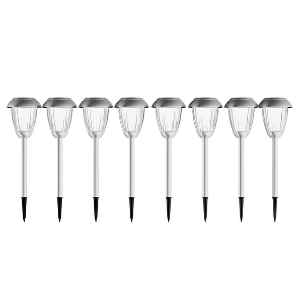 Pure garden solar path lights set of 8 16 tall stainless steel outdoor stake lighting for garden outlet