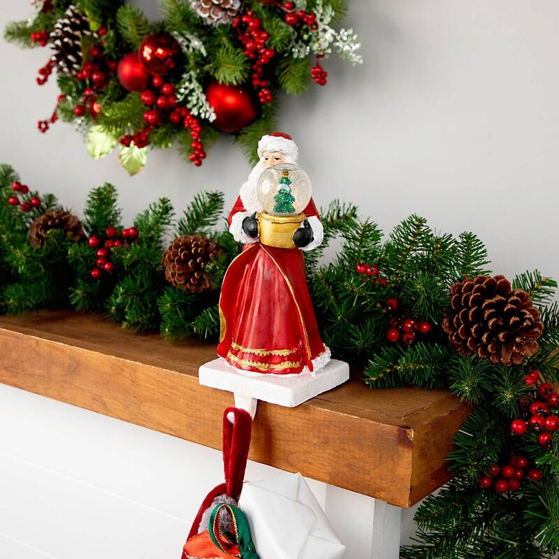 9" Old-World Santa with Snow Globe Christmas Stocking Holder