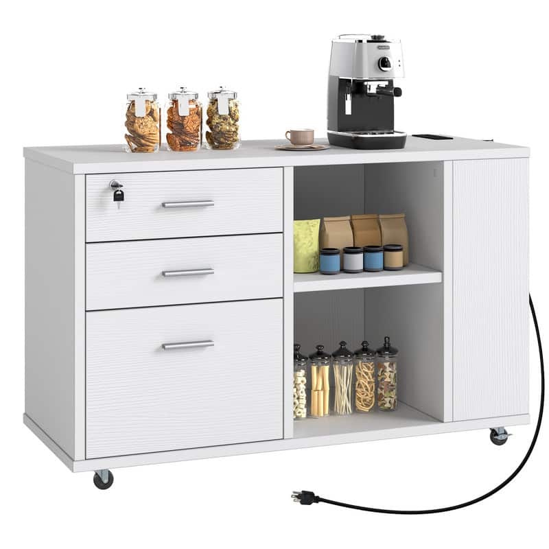 Morin Wood Mobile 3 Drawers File Cabinet with Lock and Drawer Black White