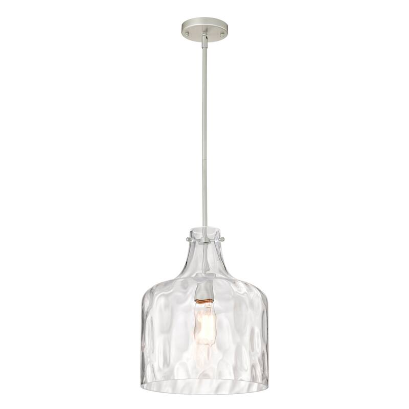 Clear Dimpled Cylindrical Glass Pendant Ceiling Light - 12in - Chrome
