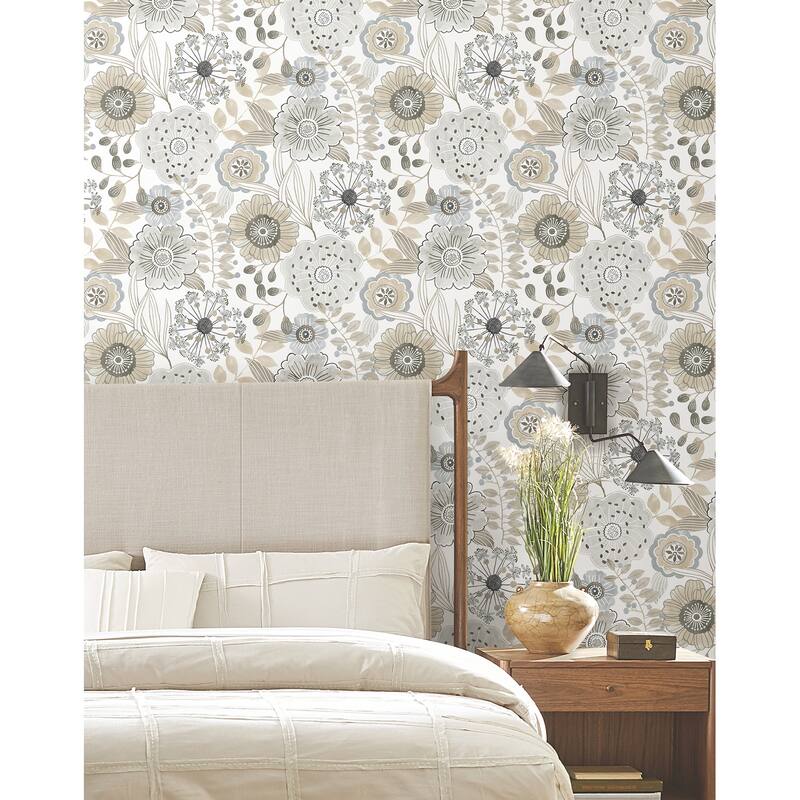 York Wallcoverings Artistic Bouquet Neutral Wallpaper