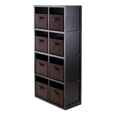 Timothy 9-Pc 4x2 Storage Shelf with 8 Foldable Fabric Baskets, Black and Chocolate - 25.63 x 11.81 x 53.11 inches