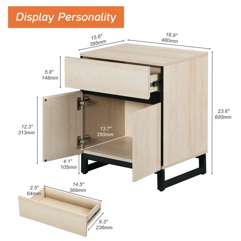 WAMPAT Modern Nightstand with 1 Drawer & 1 Storage Cabinet, Farmhouse Bedside Table with 2 Open Door forBedroom