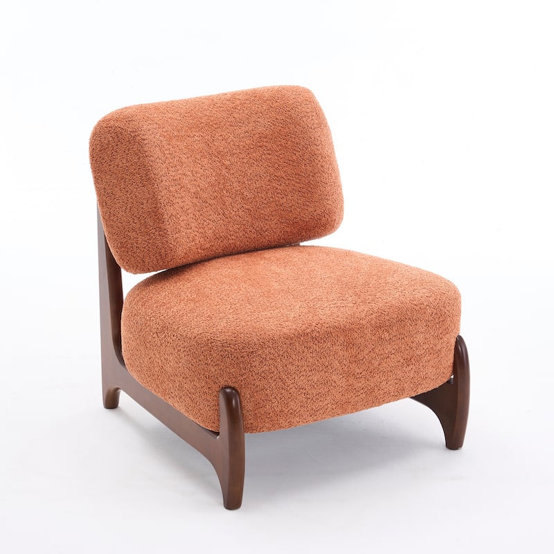 30"W Mid-Century Modern Accent Chair with Solid Wood Frame, Boucle Comfy Living Room Chair for Bedroom Lounge Reading Room
