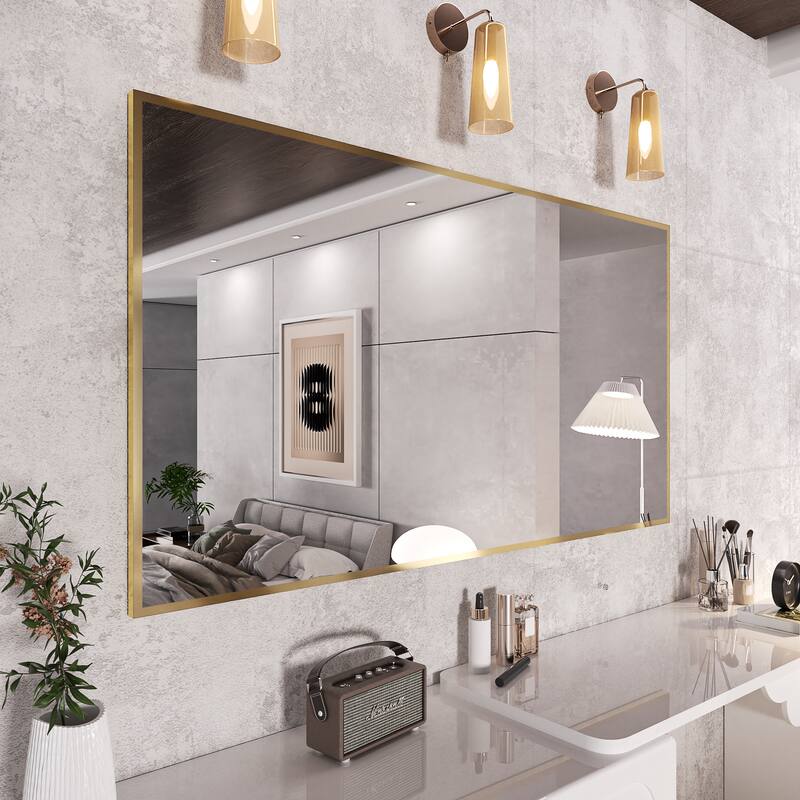 QuivaraView Wall Mounted Aluminum Frame Bathroom Vanity Mirror - 72" x 40" - Brushed Gold
