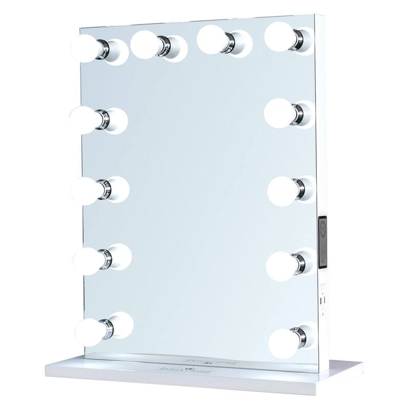 ReignCharm Hollywood Vanity Mirror Music Box, Bluetooth Speaker, 12 LED Lights, Dual Outlets