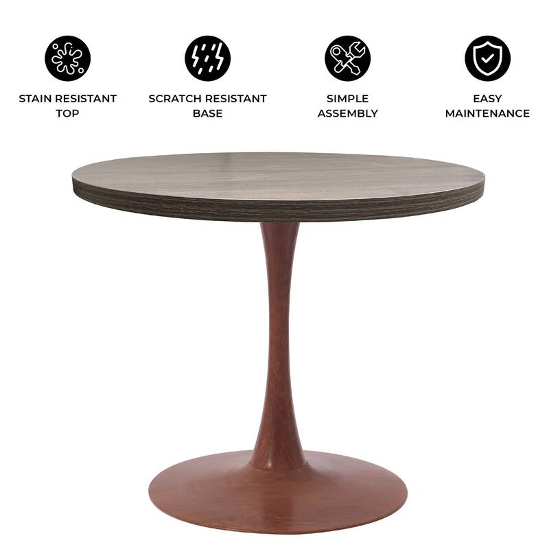 Bristol 27" Round Dining Table with MDF Top and Cherry Steel Pedestal Base for Modern Kitchen and Dining Room