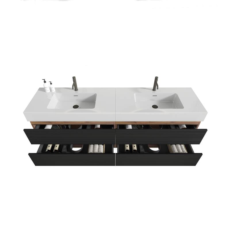 GDFStudio - Grace Floating Bathroom Vanity with Solid Surface Sink and Soft-Close Storage