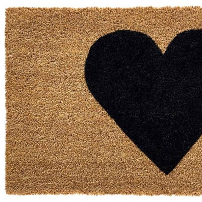 HomeRoots 24" X 36" Brown And Black Heart Outdoor Coir Door Mat