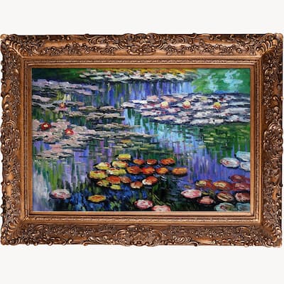 La Pastiche Water Lilies (pink) with Burgeon Gold Frame, 33.5" x 45.5"