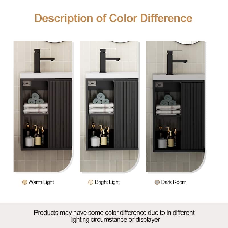 Single-Door Vertical Stripe Wall Cabinet with Integrated Basin