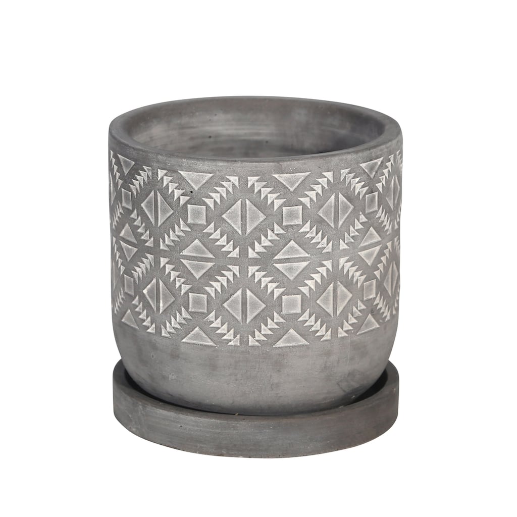 Ceramic Modern Line Pattern Saucer Planter - Gray, 6 in.