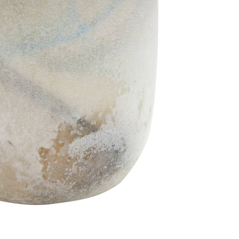 Cream Glass Distressed Decorative Vase with Blue and Tan Texturing