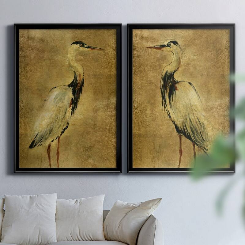Gold Crane at Dusk I Premium Framed Print - Ready to Hang - Multi-Color