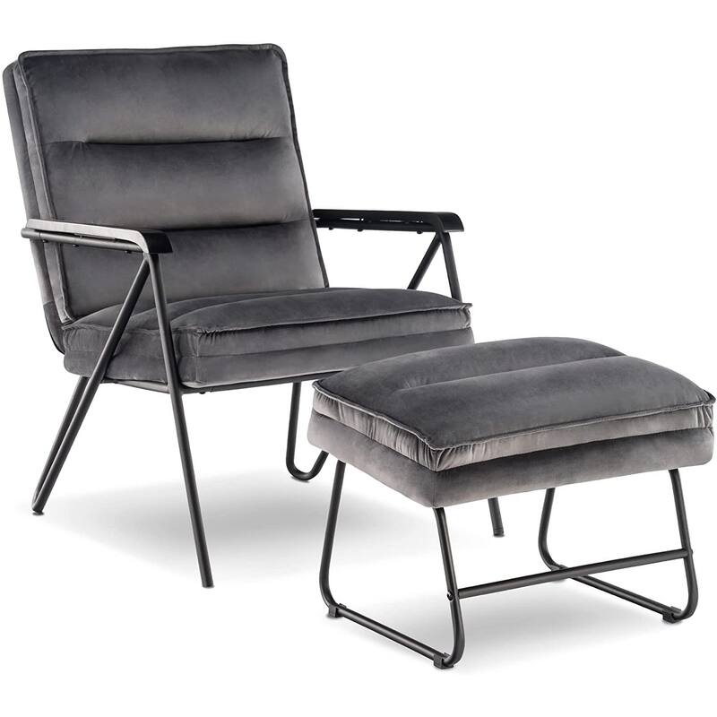 MCombo Tufted Velvet and Iron Club Chair with Ottoman
