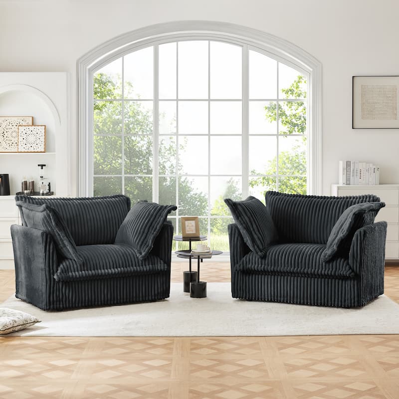 Leisure Armchair with Removable Covers, Accent Chair with Deep Seat, Lounge Chair with High Back Pillows, Set of 2 - Gray