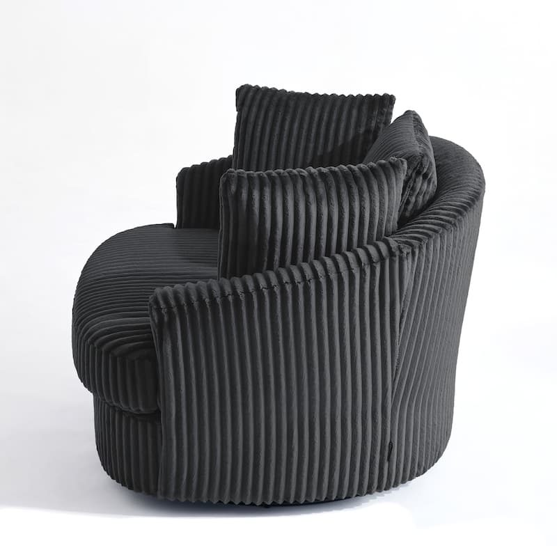 2 Set Oversized 43" W Plush Corduroy Swivel Barrel Chair with Pillows