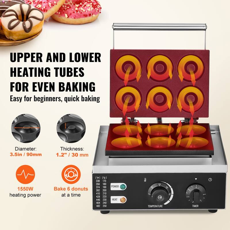 Electric Donut Maker Temperature 122-572℉, for Restaurant and Home Use - 1550W