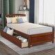 preview thumbnail 1 of 7, Twin Platform Storage Bed with Two Drawers and Headboard for Elegant and Functional Bedroom Design Walnut