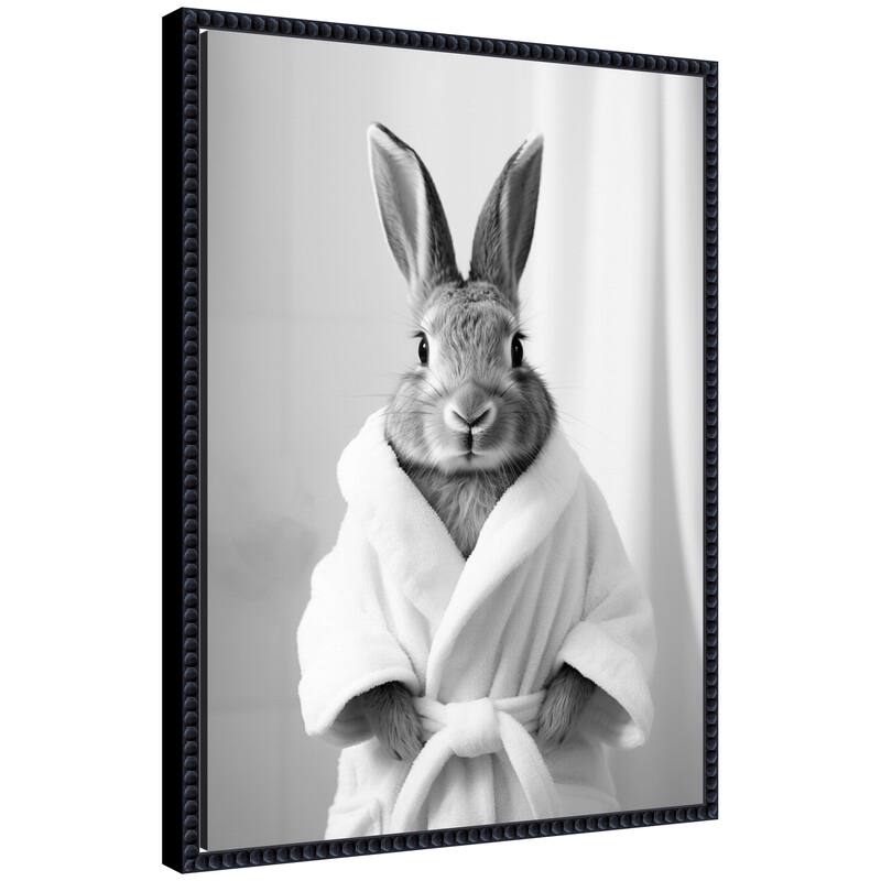 Kate and Laurel Sylvie Bunny Bathroom Art Towel Robe Black and White Framed Canvas by The Creative Bunch Studio - 18x24 - Black
