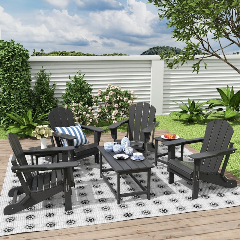 Laguna Hdpe All Weather Outdoor Patio Foldable Adirondack Chairs Conversation Set (7-Piece Set) - Gray