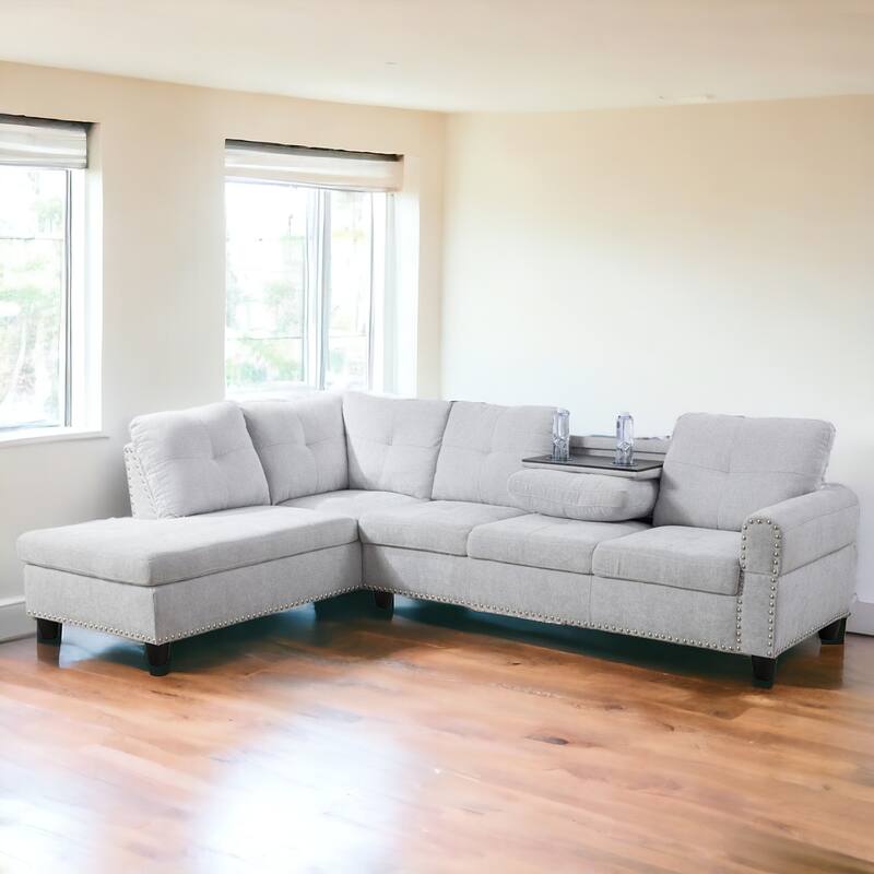 KISRAIS 97.5" Wide 2-Piece Upholstered Sectional Sofa Set for Small Space - Grey White Flannel - Left Facing