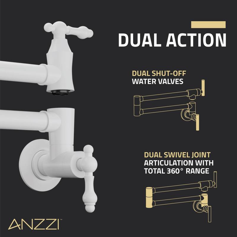 Marca 360-Degree 24" Wall Mounted Pot Filler with Dual Swivel in Matte White