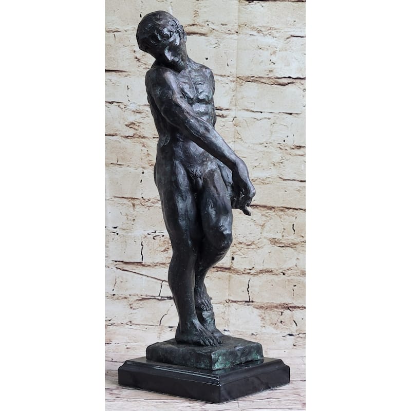The Shade After Auguste Rodin - Bronze Statue Sculpture Of Adam On Marble Base