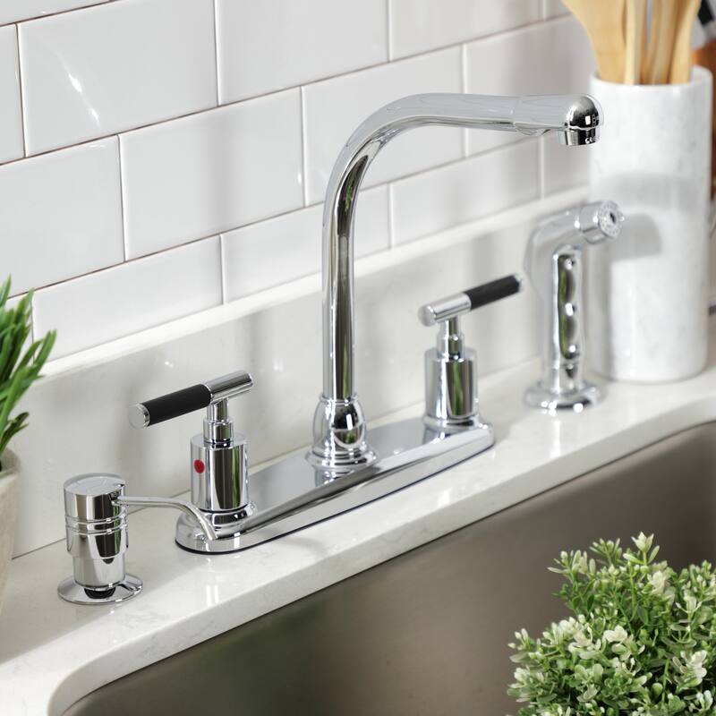 Kingston Brass Kaiser Two-Handle 4-Hole Deck Mount 8" Centerset Kitchen Faucet with Side Sprayer