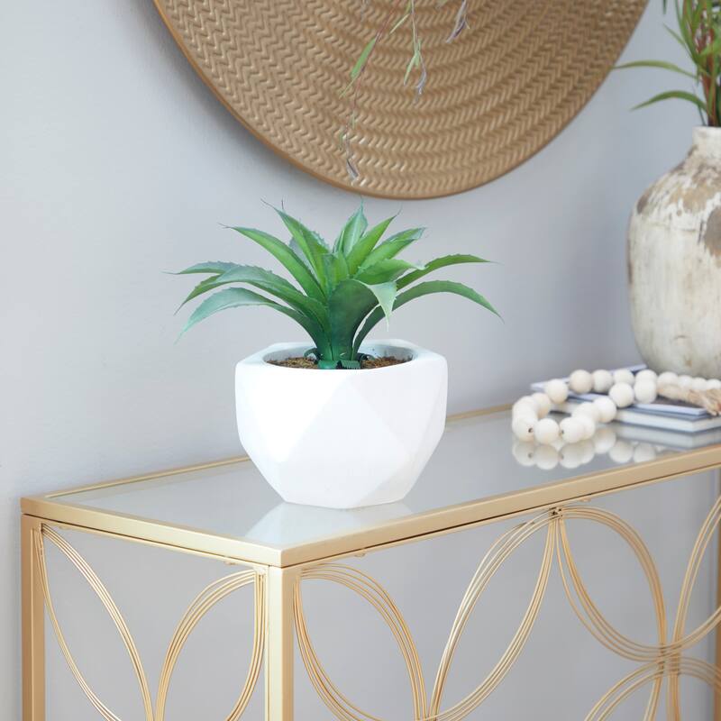 Faux Foliage Agave Artificial Plant with Realistic Leaves and White Ceramic Pot - Green - Roche River Decor - 10"W x 11"L x 10"H