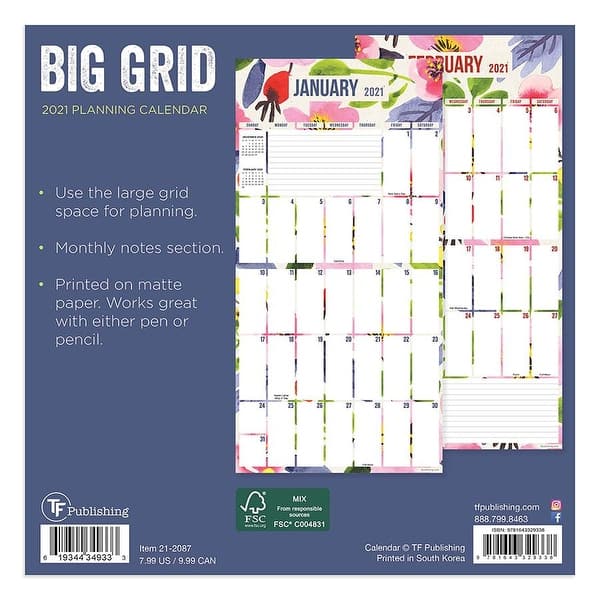 2021 Big Grid Design Mini Calendar 7x7 Overstock 32193528