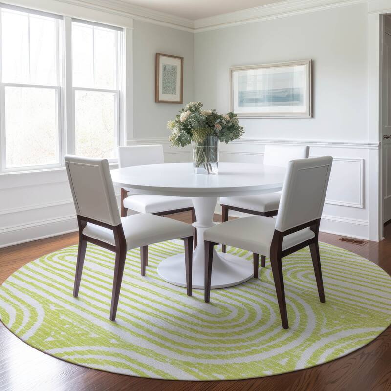 Machine Washable Indoor/ Outdoor Modern Vibes Chantille Rug - Green - 8' x 8'