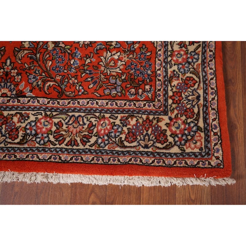Orange Floral Sarouk Persian Area Rug Handmade Wool Carpet - 3'8"x 5'9"