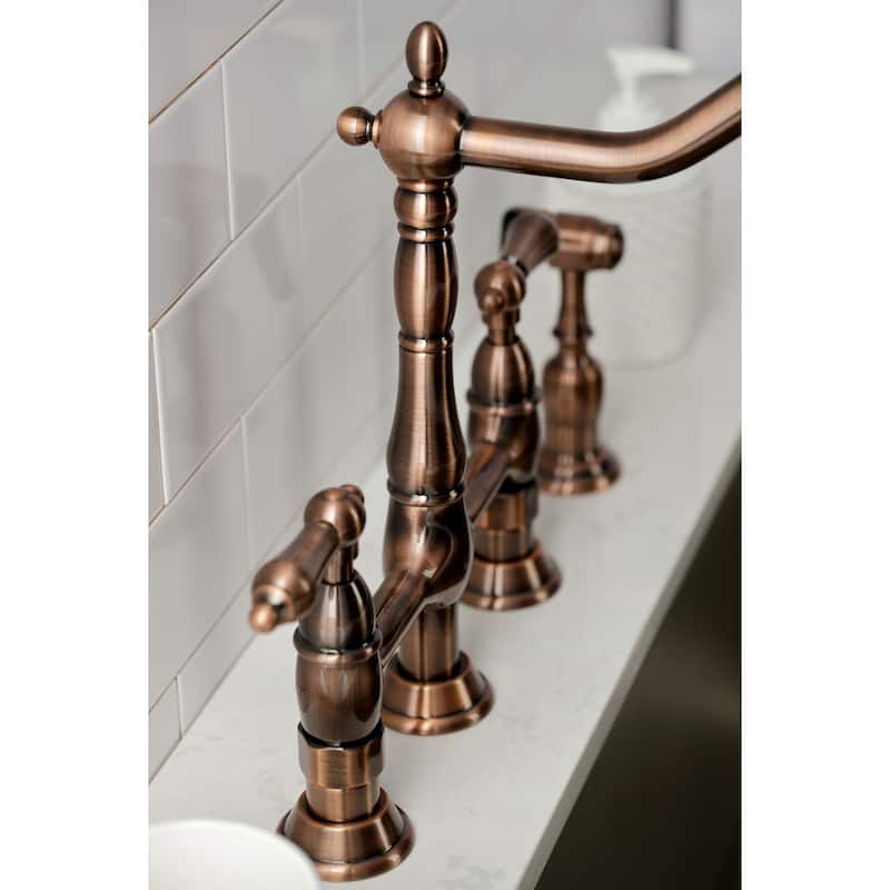 Heritage Bridge Kitchen Faucet with Brass Sprayer