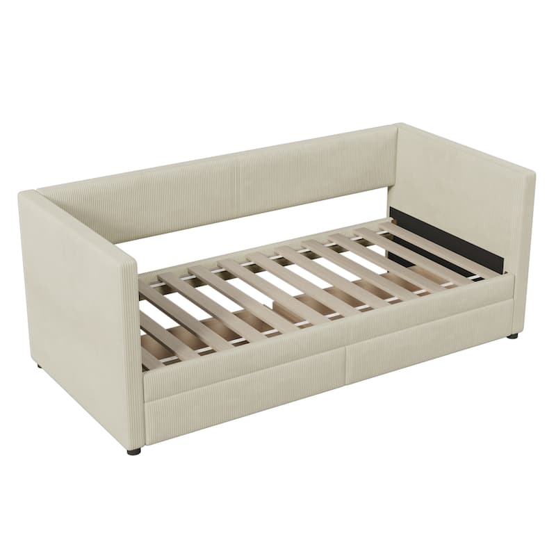 Corduroy Daybed Twin Size with Two Drawers and Wood Slat