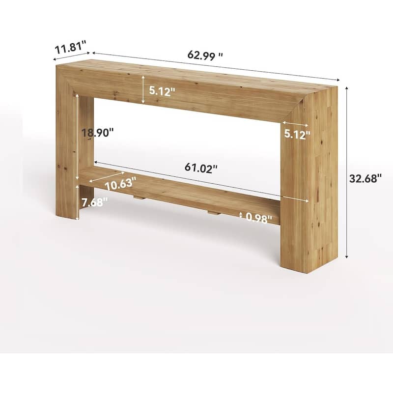 63-Inch Solid Wood Entryway Table for Entryway, Living Room, Hallway, Natural