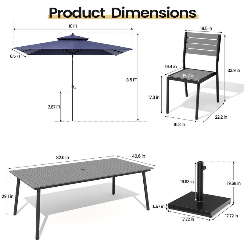 11PC Outdoor Patio Dining Set Aluminum Table with Stackable Chairs w/ Market Umbrella Set