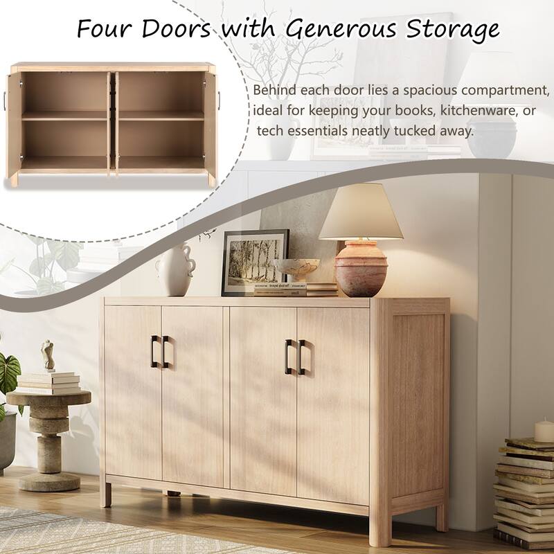 4-Door Wooden Sideboard Cabinet, Multi-Functional Hallway Sofa Table, Large Storage Cabinet with Shelves for Living Room