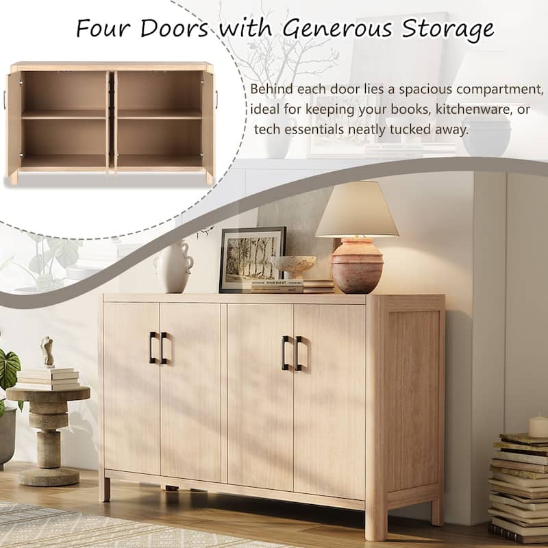 Rustic Storage Cabinet with Wood Legs, Buffet with Soft-Close Doors, Large Storage Entryway Accent Cabinet