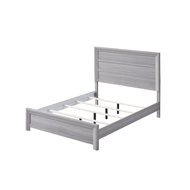 Queen Size Wood Panel Bed with Rustic-Contemporary Headboard Design